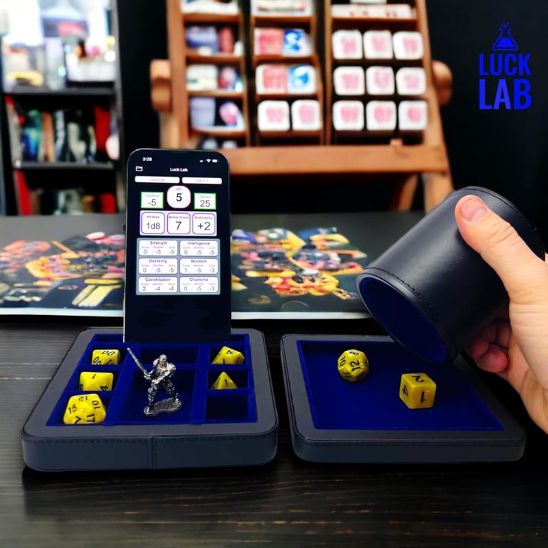 Luck Lab Compact Magnetic Dice Case with Tray and Phone Stand - Dice and Miniature Staging and Storage for RPG,D&D Tabletop Gaming (Blue) - Image 5